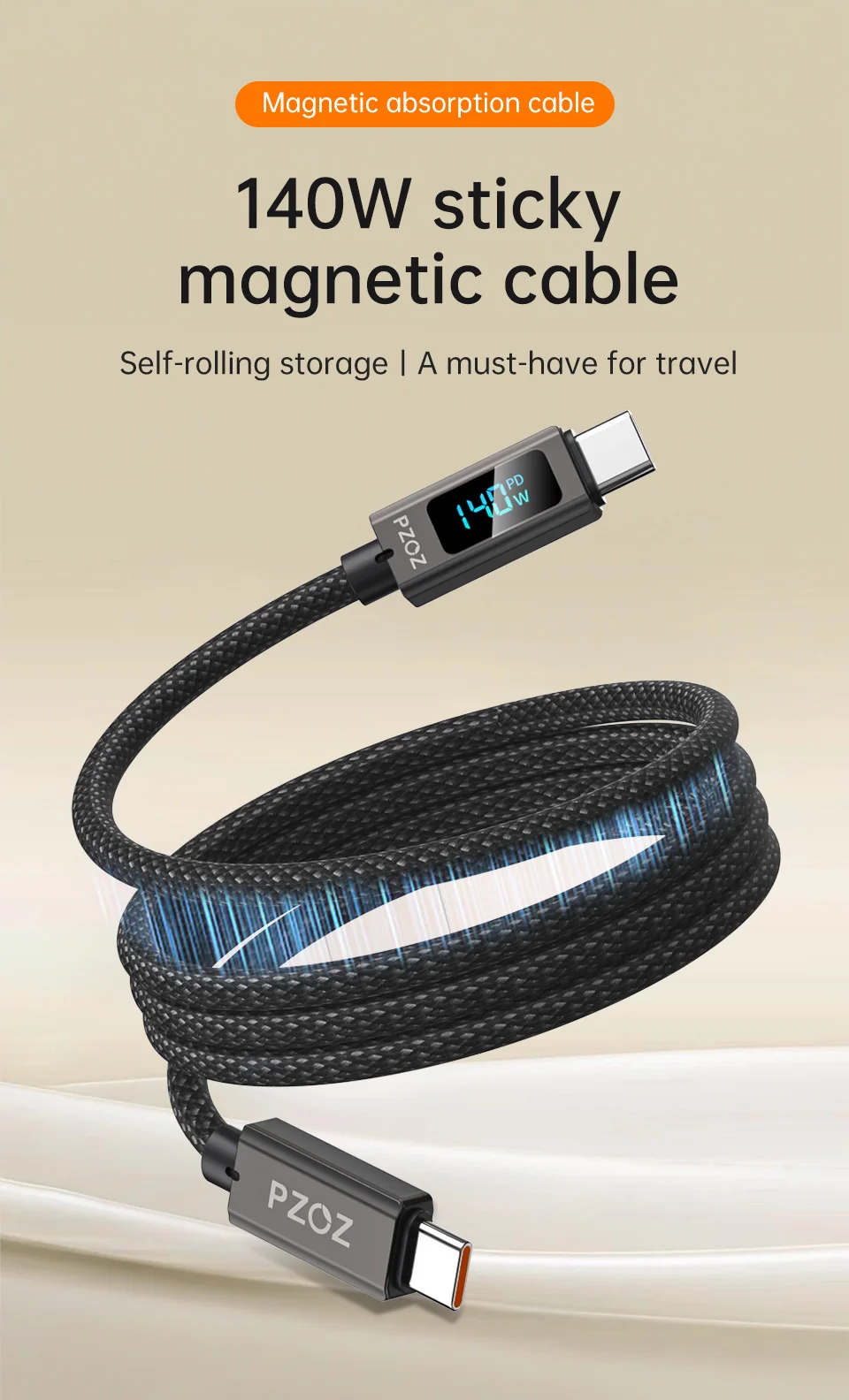 PZOZ For usb c to type c lightning magnetic cable Fast Charging iPhone iPad MacBook Charger mobile phone cables organizer bag