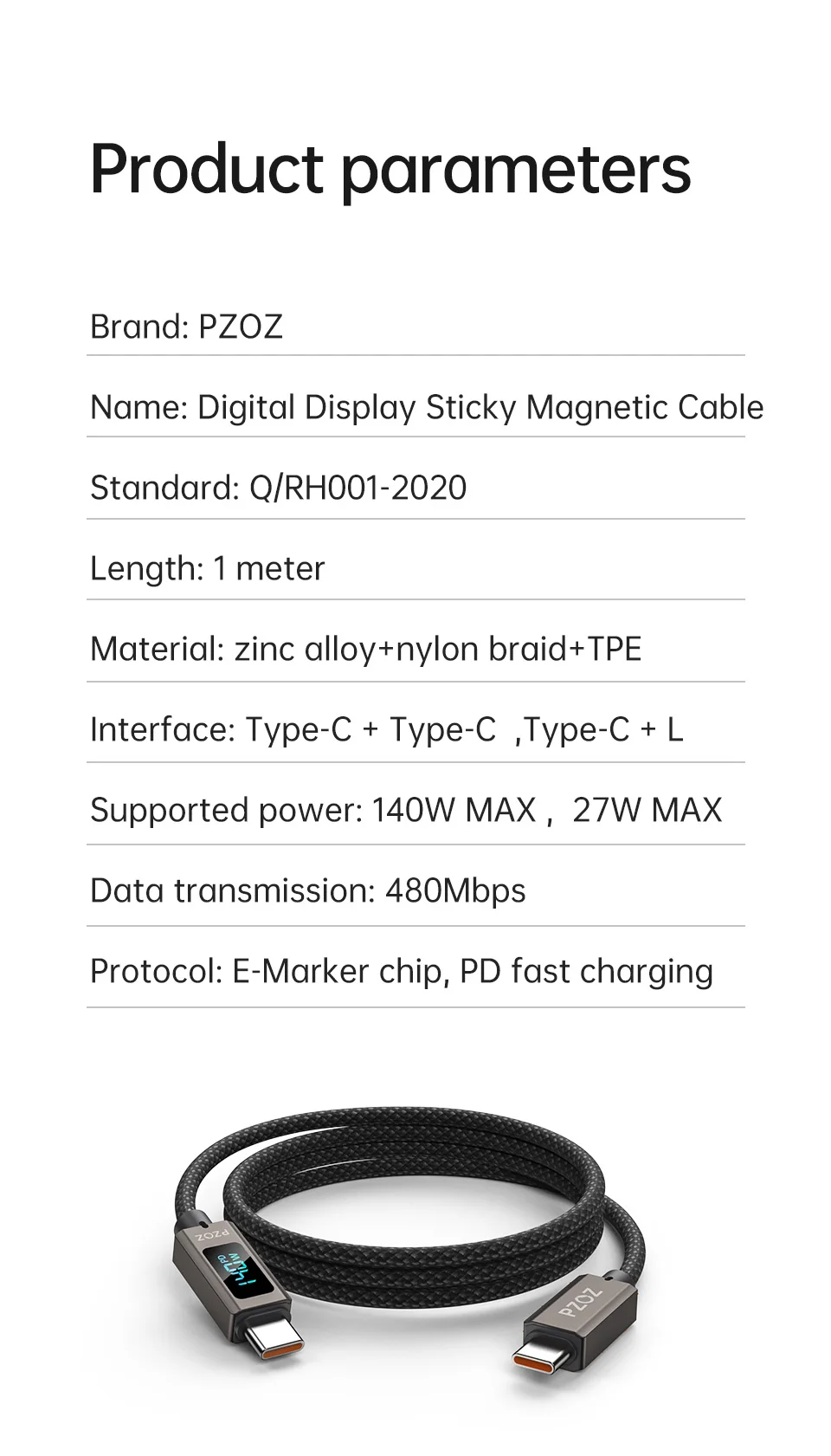 PZOZ For usb c to type c lightning magnetic cable Fast Charging iPhone iPad MacBook Charger mobile phone cables organizer bag