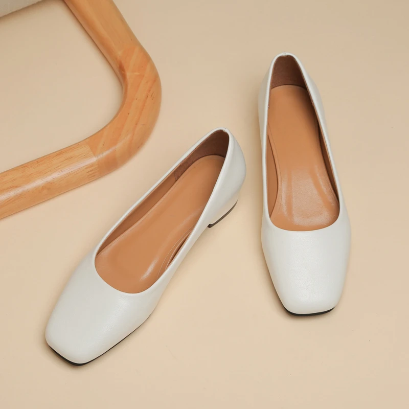 New Flat Women Loafers Simple Low Heels Office Work Casual Shoes Slip on Flat Footwear Ladies Square Toe Shoes Work Shoes