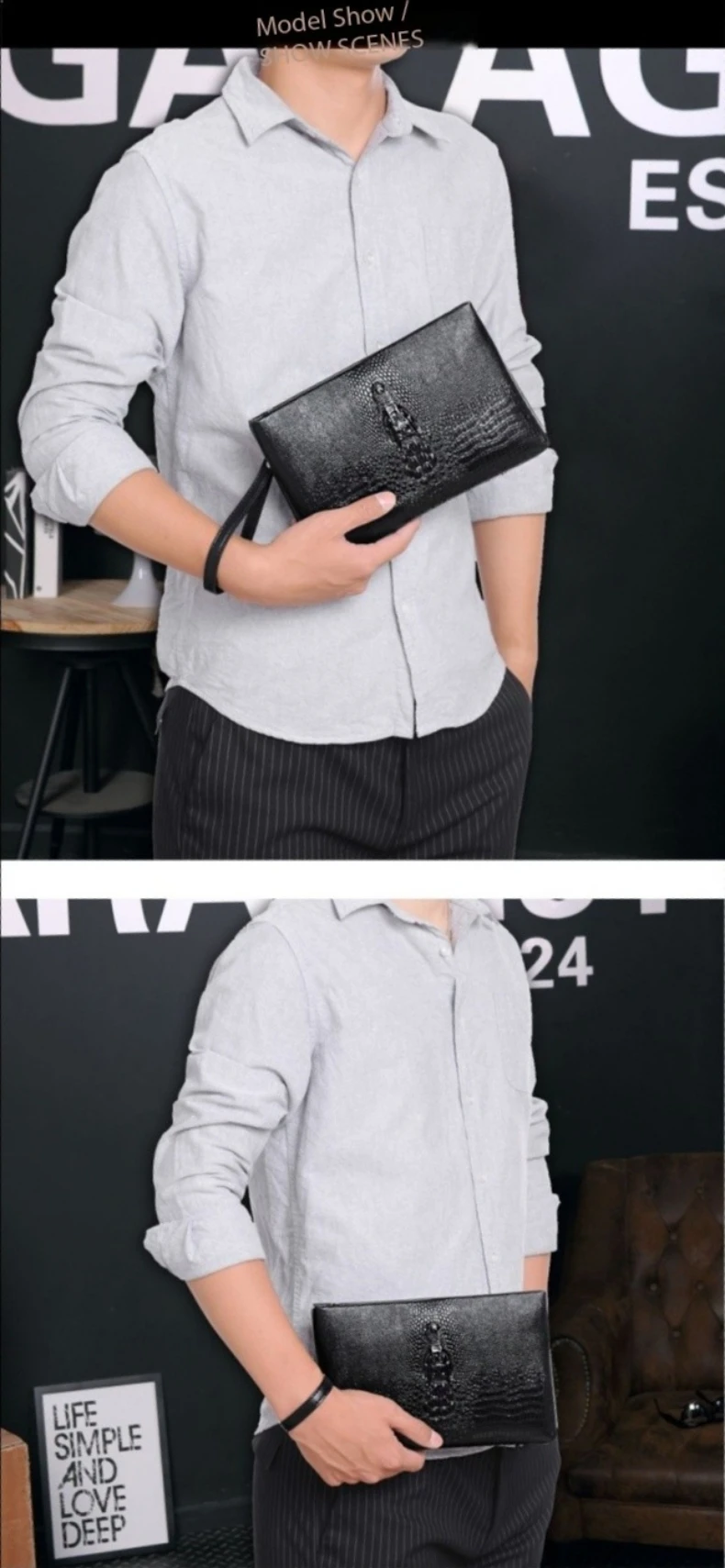 Luxury Brand Men Clutch Bag Fashion Long Wallet Men Leather Double Zipper Business Purse Black Brown Casual Male Handy Money Bag