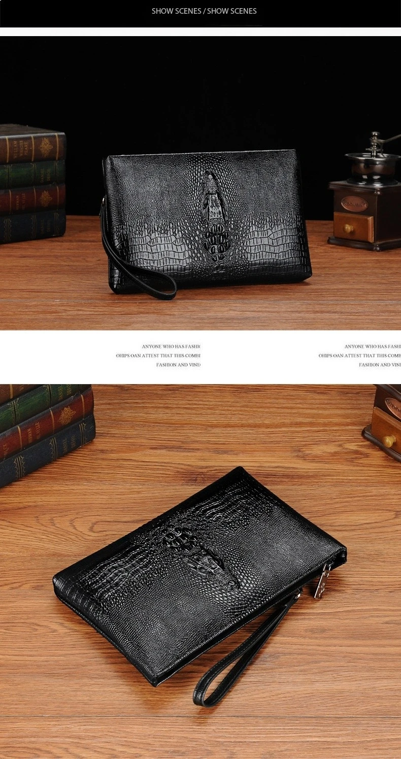Luxury Brand Men Clutch Bag Fashion Long Wallet Men Leather Double Zipper Business Purse Black Brown Casual Male Handy Money Bag