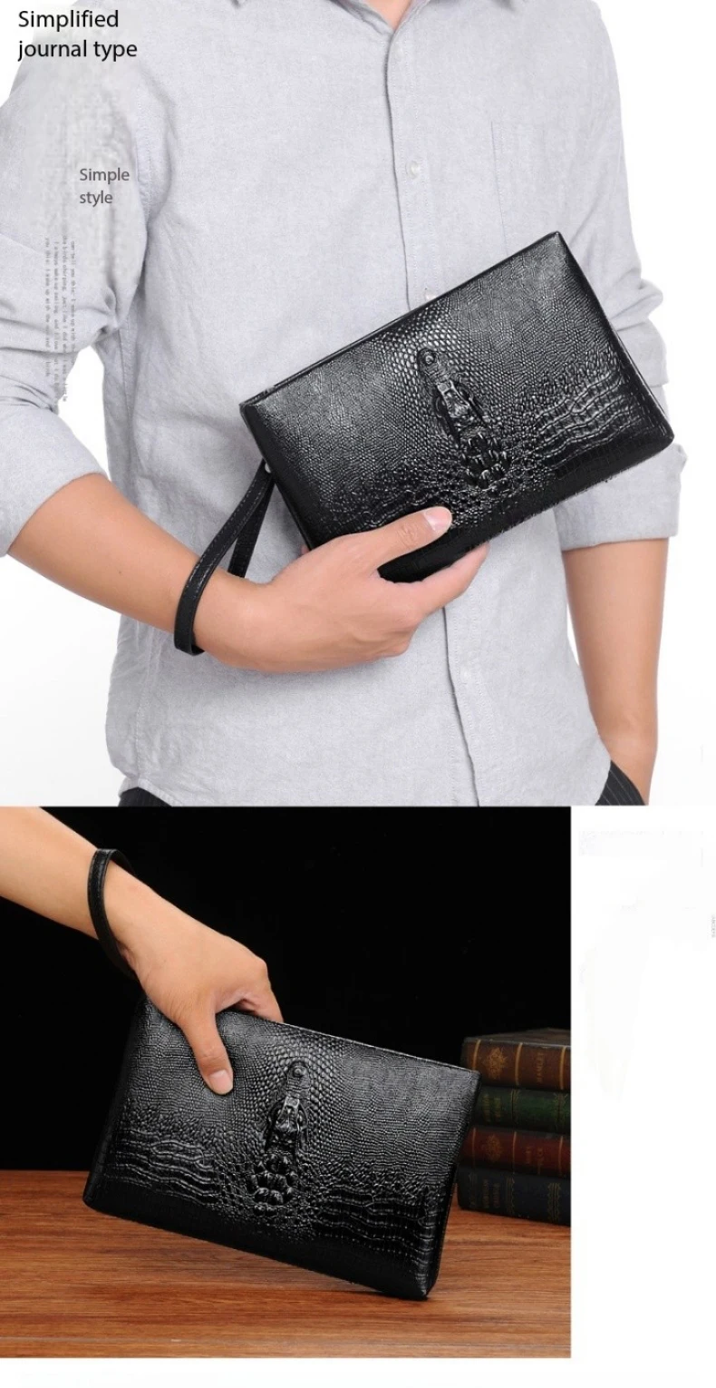 Luxury Brand Men Clutch Bag Fashion Long Wallet Men Leather Double Zipper Business Purse Black Brown Casual Male Handy Money Bag