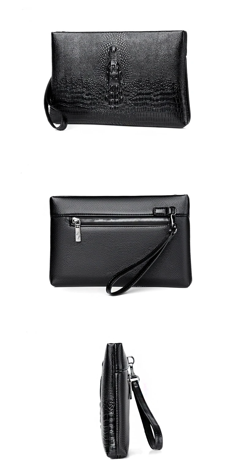 Luxury Brand Men Clutch Bag Fashion Long Wallet Men Leather Double Zipper Business Purse Black Brown Casual Male Handy Money Bag
