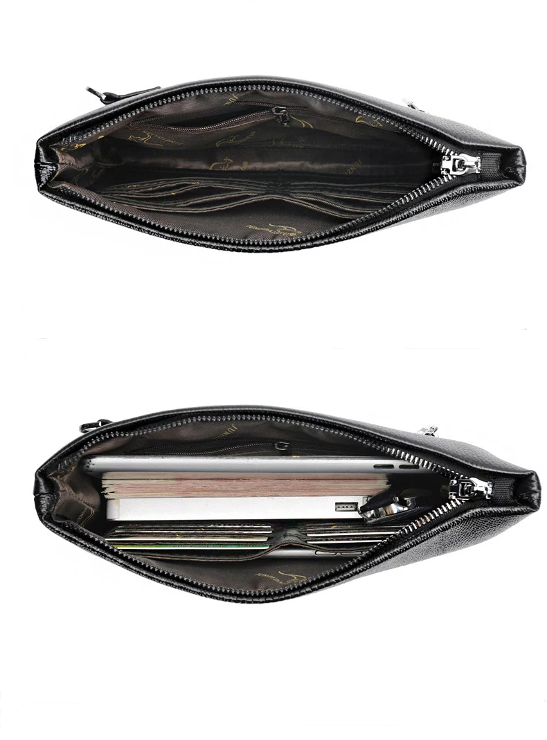 Luxury Brand Men Clutch Bag Fashion Long Wallet Men Leather Double Zipper Business Purse Black Brown Casual Male Handy Money Bag