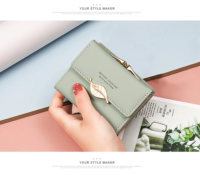 New Purse Female Japan and South Korea Small Fresh PU Solid Color Three Fold Bag Multi-Card Folding Large Capacity Coin Student