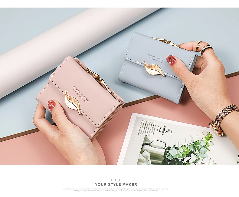 New Purse Female Japan and South Korea Small Fresh PU Solid Color Three Fold Bag Multi-Card Folding Large Capacity Coin Student