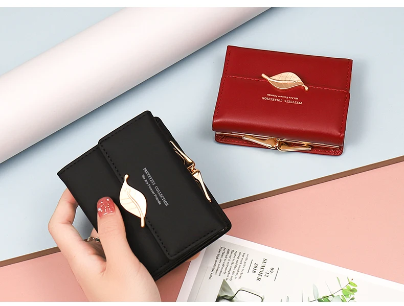 New Purse Female Japan and South Korea Small Fresh PU Solid Color Three Fold Bag Multi-Card Folding Large Capacity Coin Student