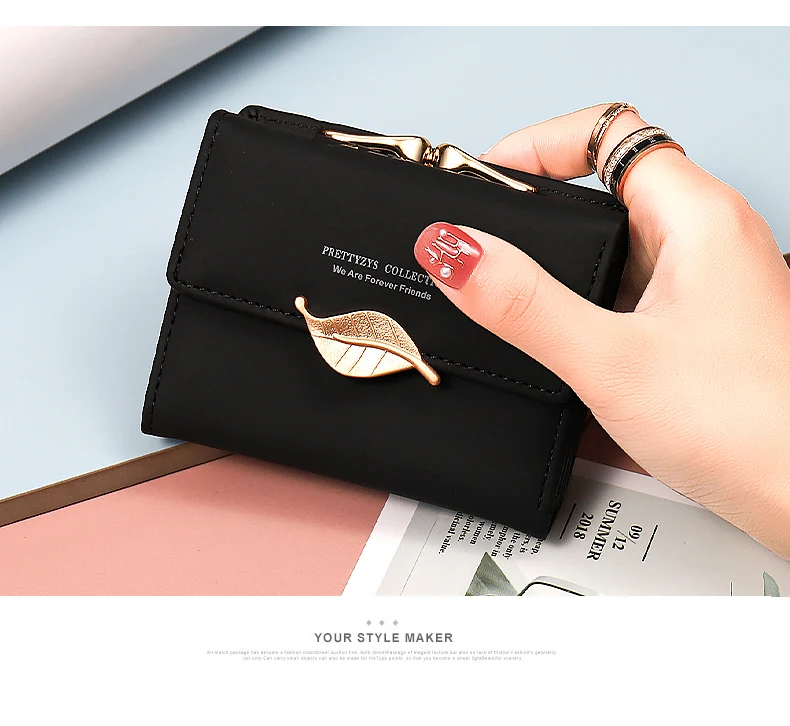 New Purse Female Japan and South Korea Small Fresh PU Solid Color Three Fold Bag Multi-Card Folding Large Capacity Coin Student