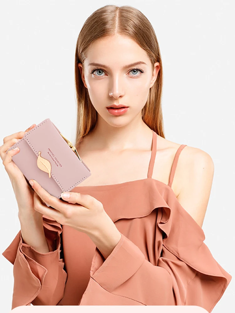 New Purse Female Japan and South Korea Small Fresh PU Solid Color Three Fold Bag Multi-Card Folding Large Capacity Coin Student