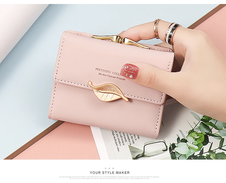 New Purse Female Japan and South Korea Small Fresh PU Solid Color Three Fold Bag Multi-Card Folding Large Capacity Coin Student