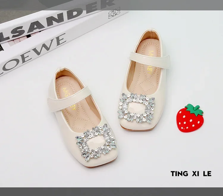 Baby Girls Leather Shoes for Party Wedding Kids Black Mary Janes with Rhinestone Buckle Princess Sweet Chic Children's Flats New