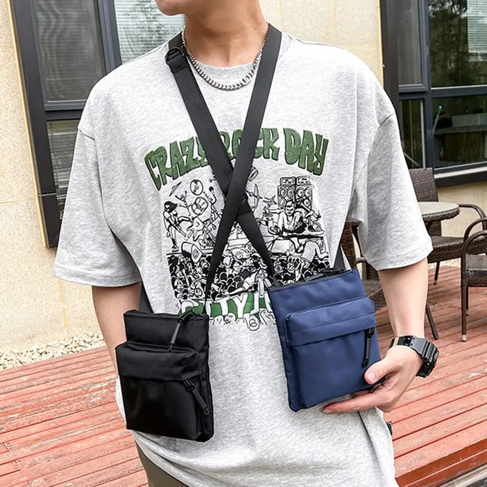 Women Men Nylon Shoulder Bag Fashion Leisure Solid Color Waterproof Cross-body Bag Messenger Bags Outdoor Sports Cellphone Pouch