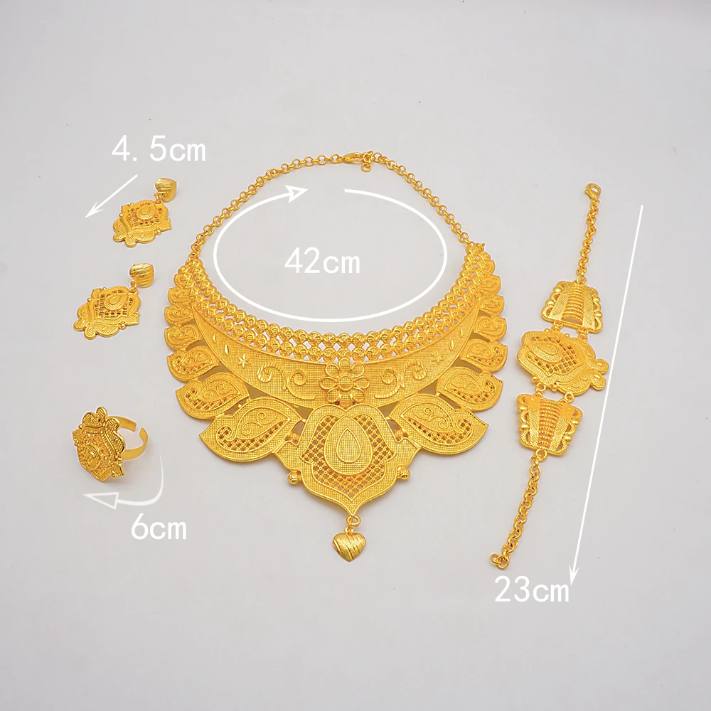 Indian Dubai Gold Color Jewelry Sets For Women Earring & Necklace Nigeria Moroccan Bridal Wedding Party Gifts