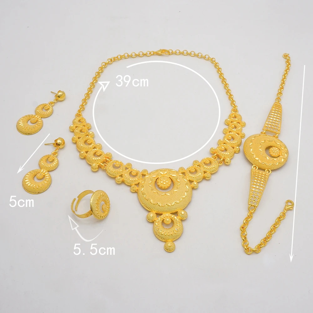 Indian Dubai Gold Color Jewelry Sets For Women Earring & Necklace Nigeria Moroccan Bridal Wedding Party Gifts
