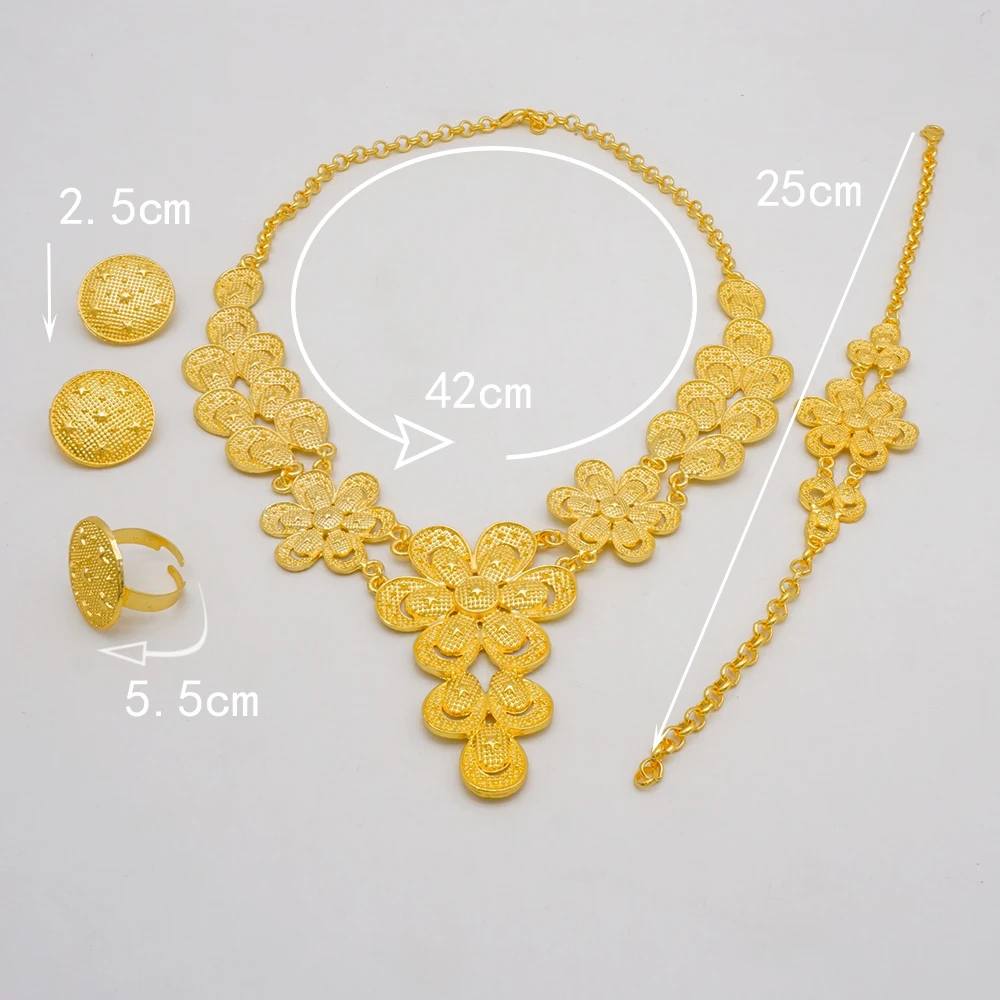 Indian Dubai Gold Color Jewelry Sets For Women Earring & Necklace Nigeria Moroccan Bridal Wedding Party Gifts