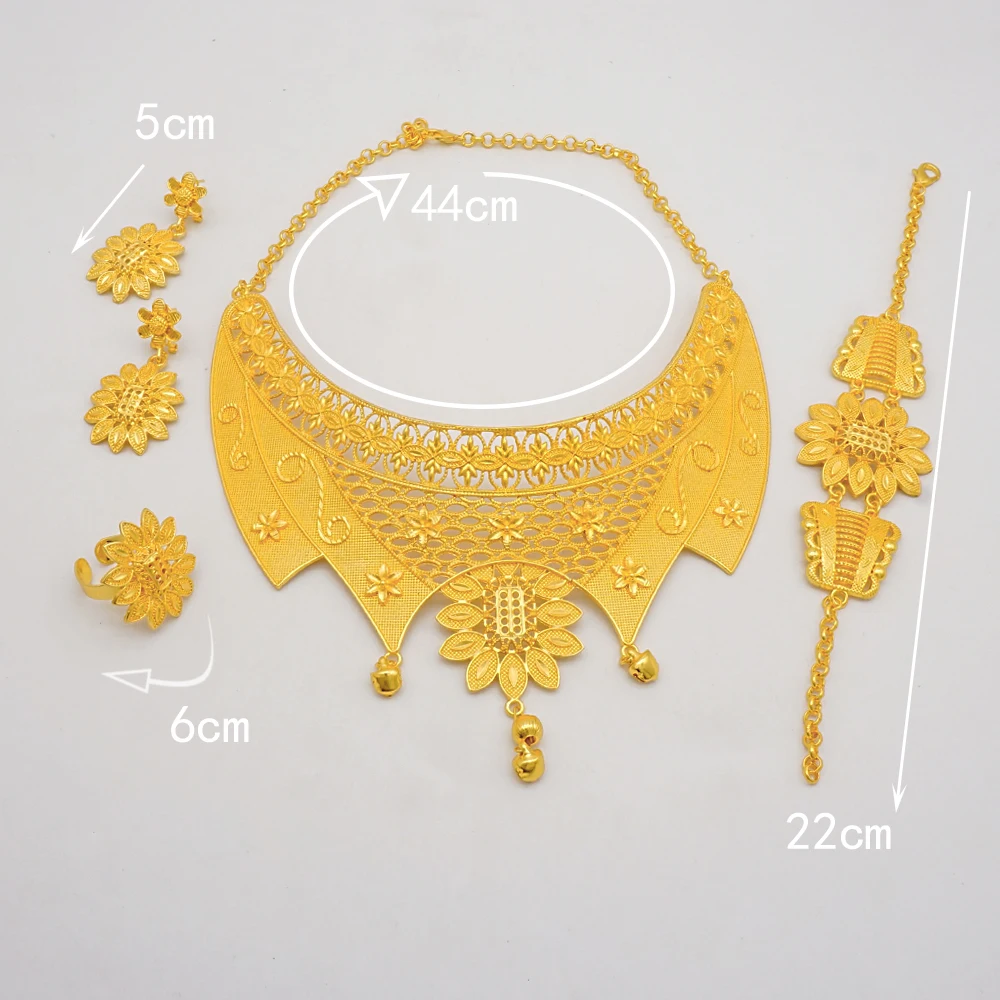 Indian Dubai Gold Color Jewelry Sets For Women Earring & Necklace Nigeria Moroccan Bridal Wedding Party Gifts
