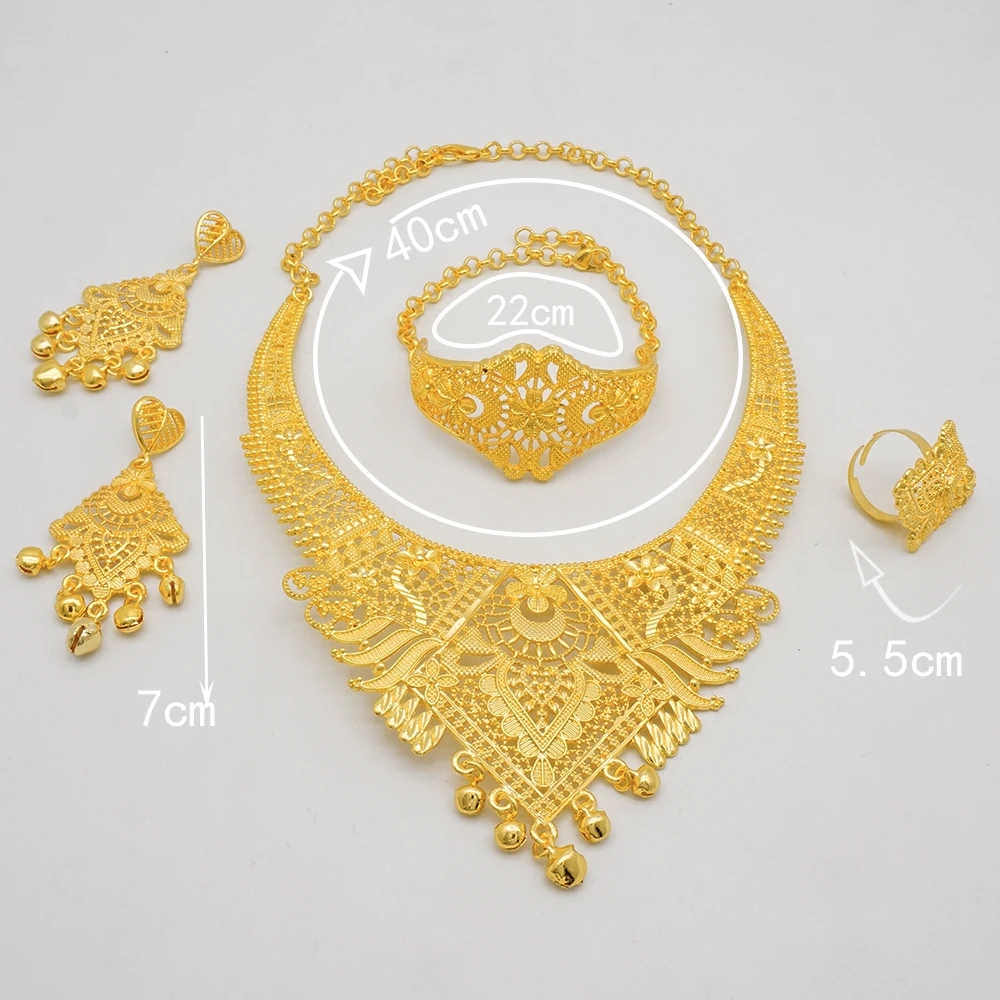Indian Dubai Gold Color Jewelry Sets For Women Earring & Necklace Nigeria Moroccan Bridal Wedding Party Gifts