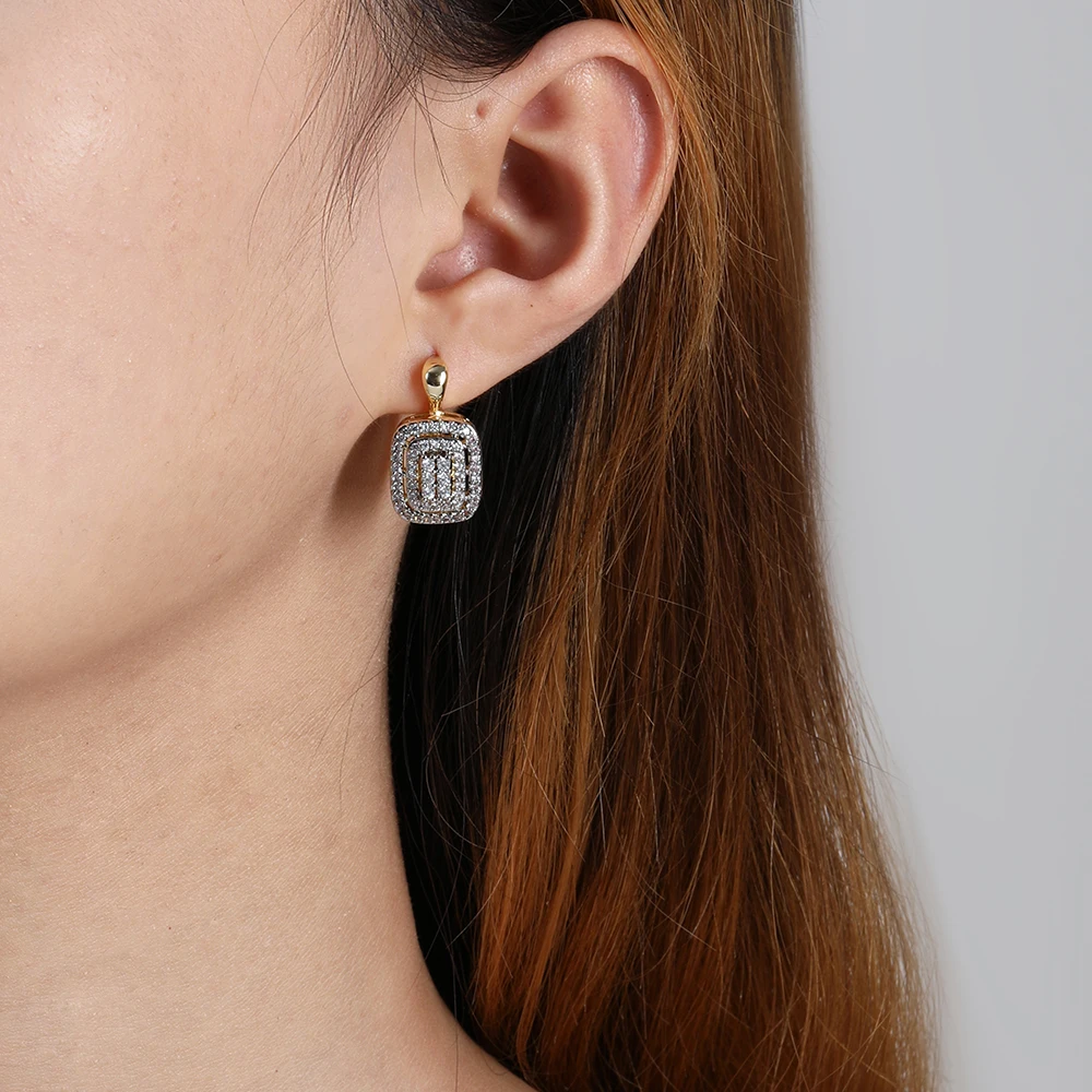 Classic square design inlaid stones two -color earrings rings set copper plated 14K gold fashion elegant ladies party earrings