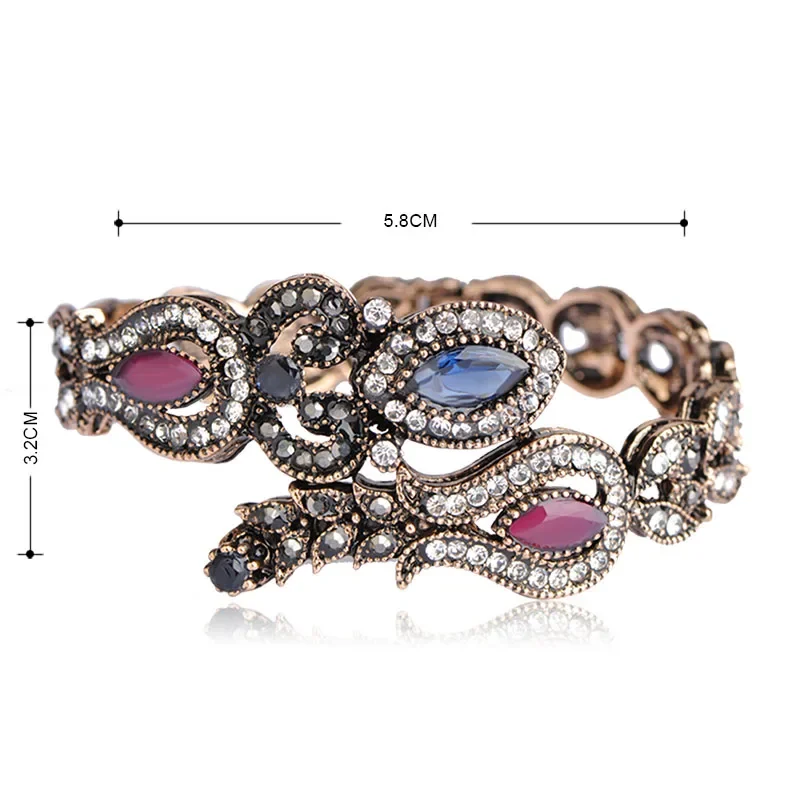 Blucome Latest Vintage Women Party Bangles Red Acrylic Resin Tulip Flower Bracelets Full Crystal Turkish Bijuterias Hand Jewelry