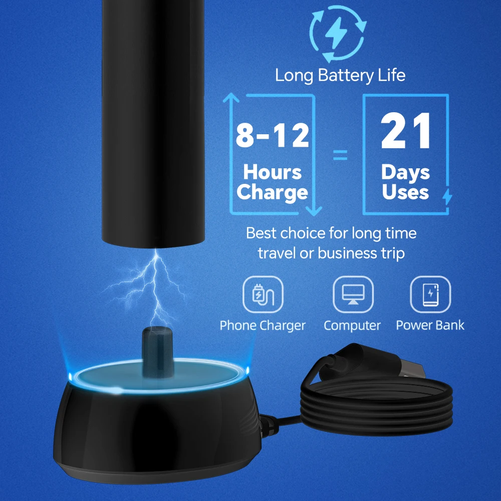 Smart Wireless Charging Rotating Electric Toothbrush, 3 Modes Rechargeable Rotation Toothbrush Compatible with Oral B Brush Head