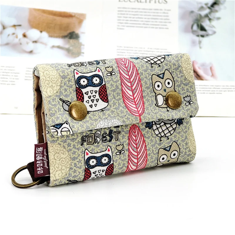 Handmade Three Fold Fabric Wallet Women Men Simple Short Zipper Purses for Teens Personality Multi-function Key Bag Card Holder