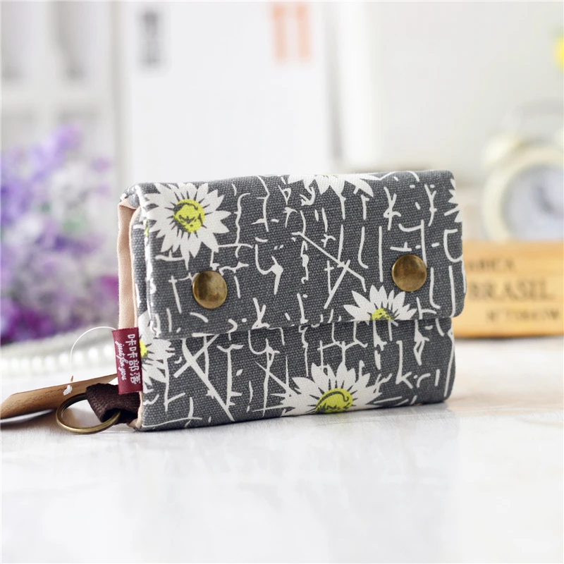 Handmade Three Fold Fabric Wallet Women Men Simple Short Zipper Purses for Teens Personality Multi-function Key Bag Card Holder