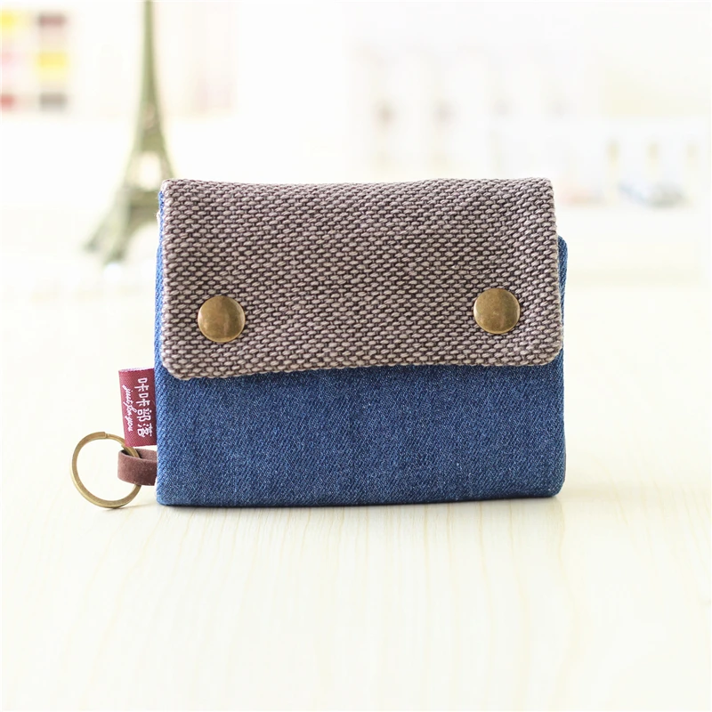 Handmade Three Fold Fabric Wallet Women Men Simple Short Zipper Purses for Teens Personality Multi-function Key Bag Card Holder