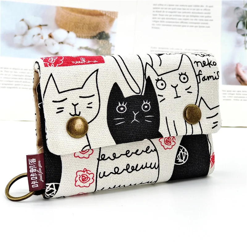 Handmade Three Fold Fabric Wallet Women Men Simple Short Zipper Purses for Teens Personality Multi-function Key Bag Card Holder