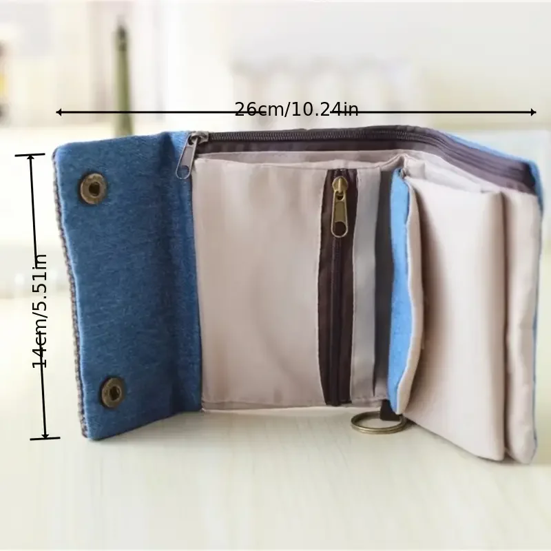 Handmade Three Fold Fabric Wallet Women Men Simple Short Zipper Purses for Teens Personality Multi-function Key Bag Card Holder