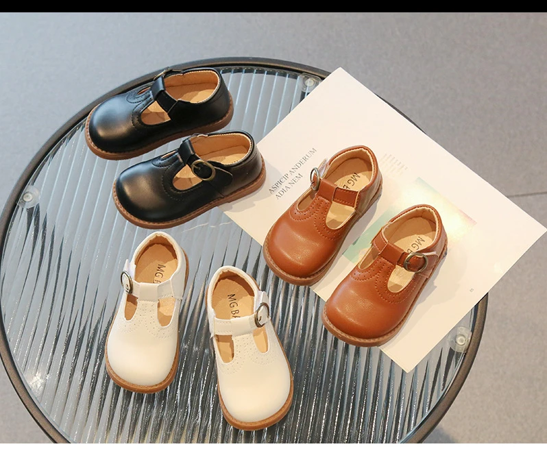 Spring Autumn Boy Leather Shoe Fashion Vintage Girls' Flat Shoes T-strap Children School Mary Janes Soft Soled Kids Single Shoes