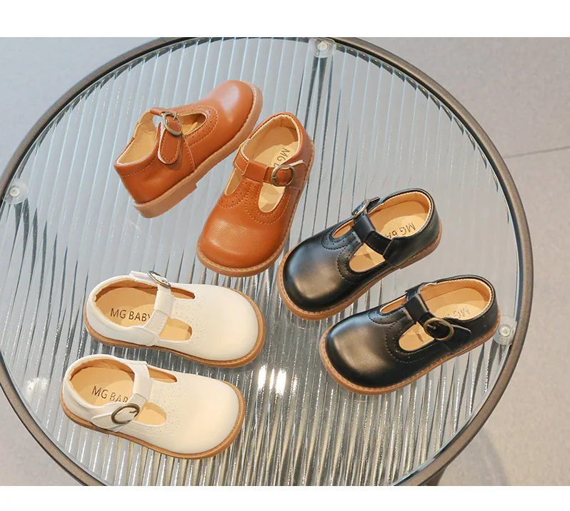 Spring Autumn Boy Leather Shoe Fashion Vintage Girls' Flat Shoes T-strap Children School Mary Janes Soft Soled Kids Single Shoes