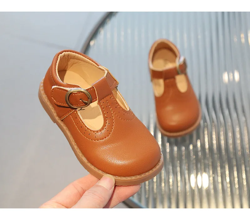 Spring Autumn Boy Leather Shoe Fashion Vintage Girls' Flat Shoes T-strap Children School Mary Janes Soft Soled Kids Single Shoes