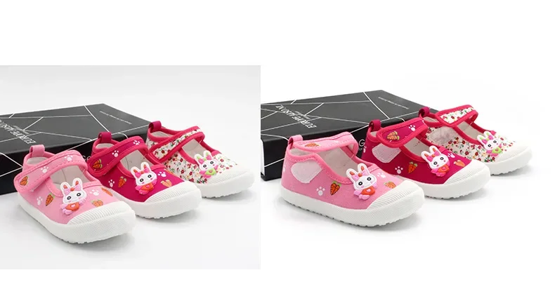 JGSHOWKITO Girls Canvas Shoes Soft Sports Shoes Kids Running Sneakers Candy With Cartoon Rabbit Carrots Prints Children