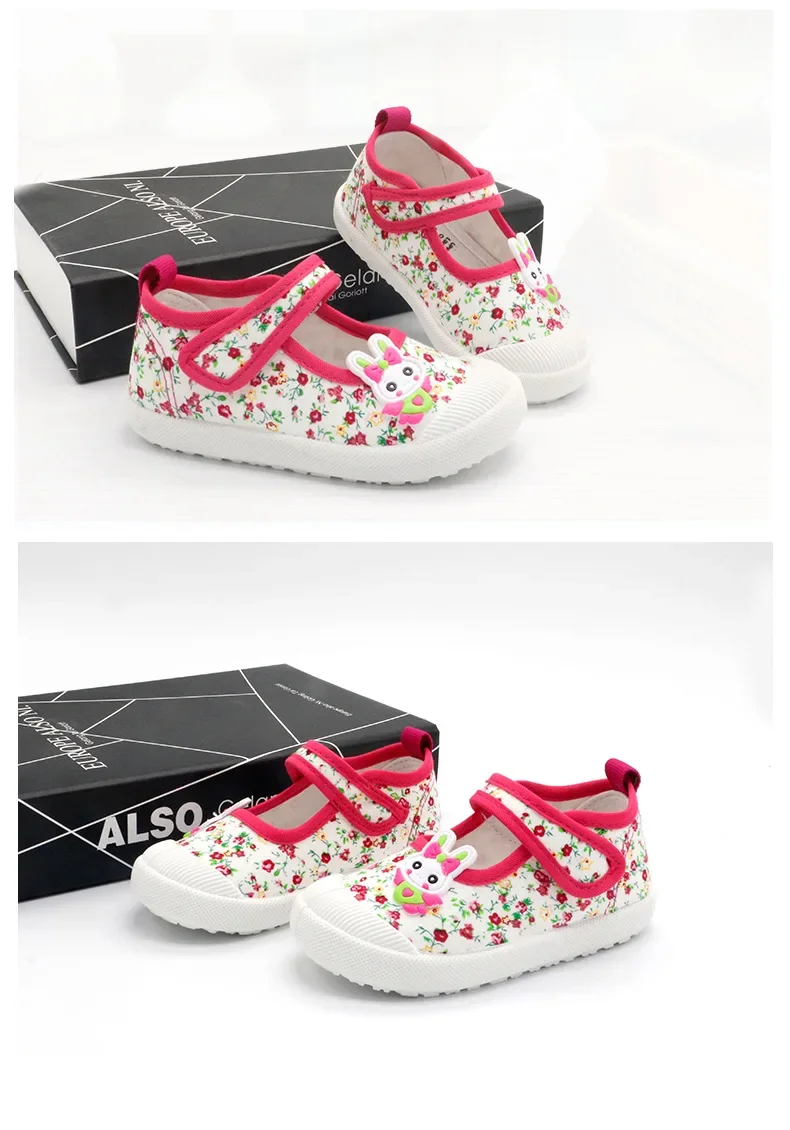 JGSHOWKITO Girls Canvas Shoes Soft Sports Shoes Kids Running Sneakers Candy With Cartoon Rabbit Carrots Prints Children