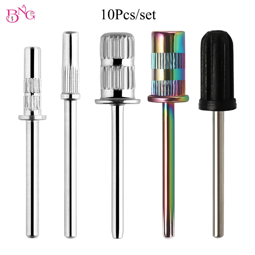 BNG 10Pcs Mandrel Nail Drill Bits for Nail Sanding Bands Nail Drill Shaft 3/32'' Drill Bits for Nails Mandrel Bit Manicure Tools