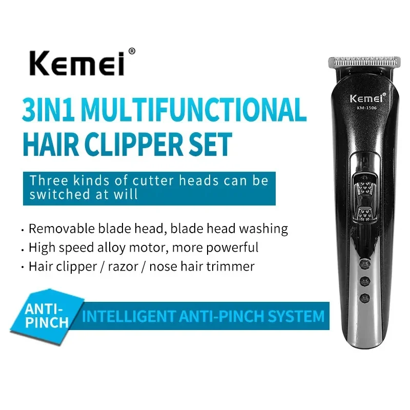 Kemei KM-1506 3 In 1 Electric Shaver USB Charging Hair Trimmer Electric Rechargeable Nose Professional Shaving Machine Trimmer
