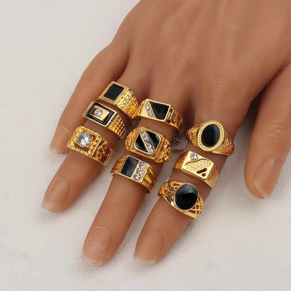 20Pcs/Lot Retro Punk Gothic Enamel Oil Drop Square Rings for Men Women Vintage Jewelry Accessories Party Gifts Mix Style
