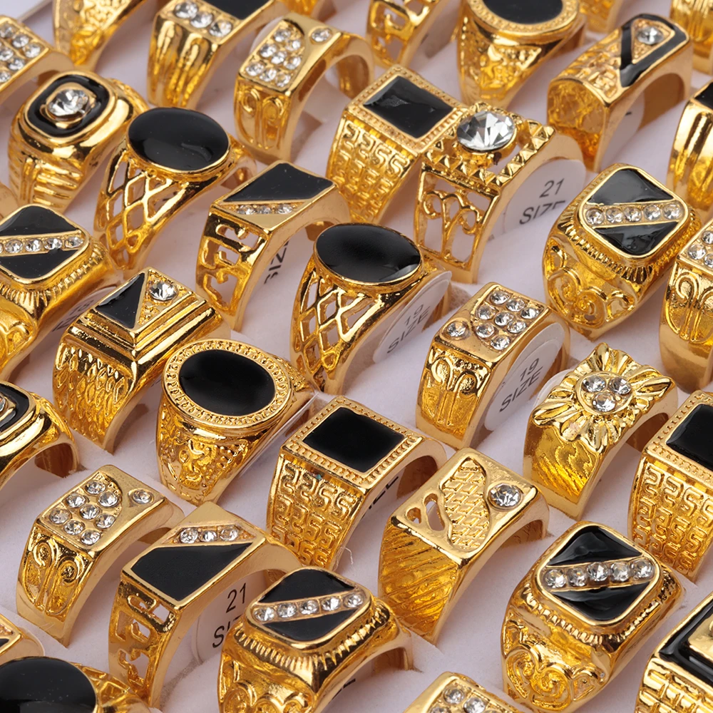 20Pcs/Lot Retro Punk Gothic Enamel Oil Drop Square Rings for Men Women Vintage Jewelry Accessories Party Gifts Mix Style
