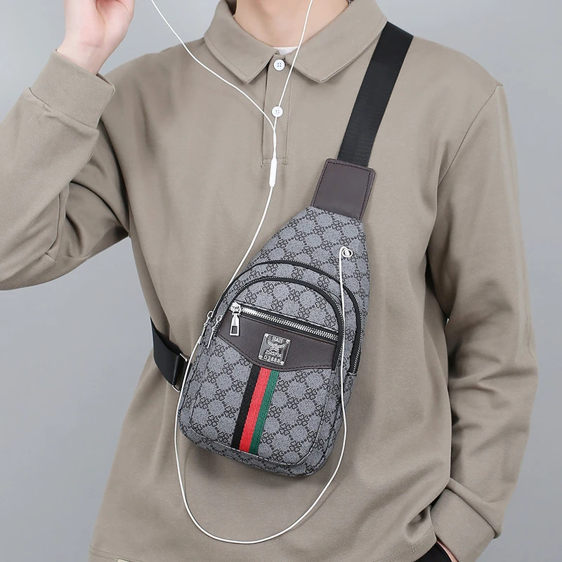 Men's Multifunction Messenger Bag Shoulder Cloth Chest Bags Crossbody Casual  Handbag with Earphone Hole