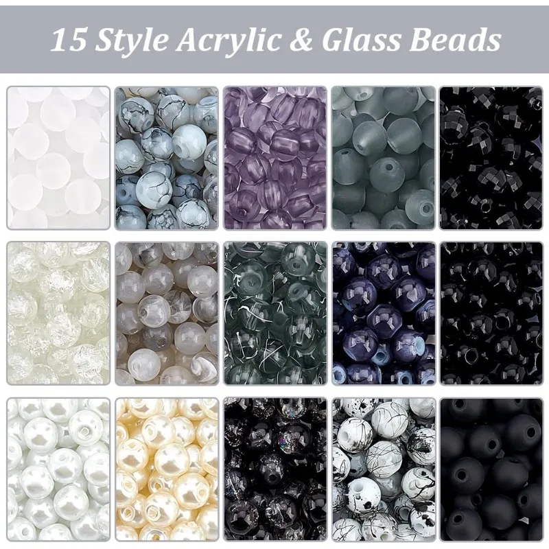 900pcs 6mm Marble Glass Beads 15 Color Black White Bracelet Beads Round Loose Beads Crystal Bead for Bracelet Earring Necklace