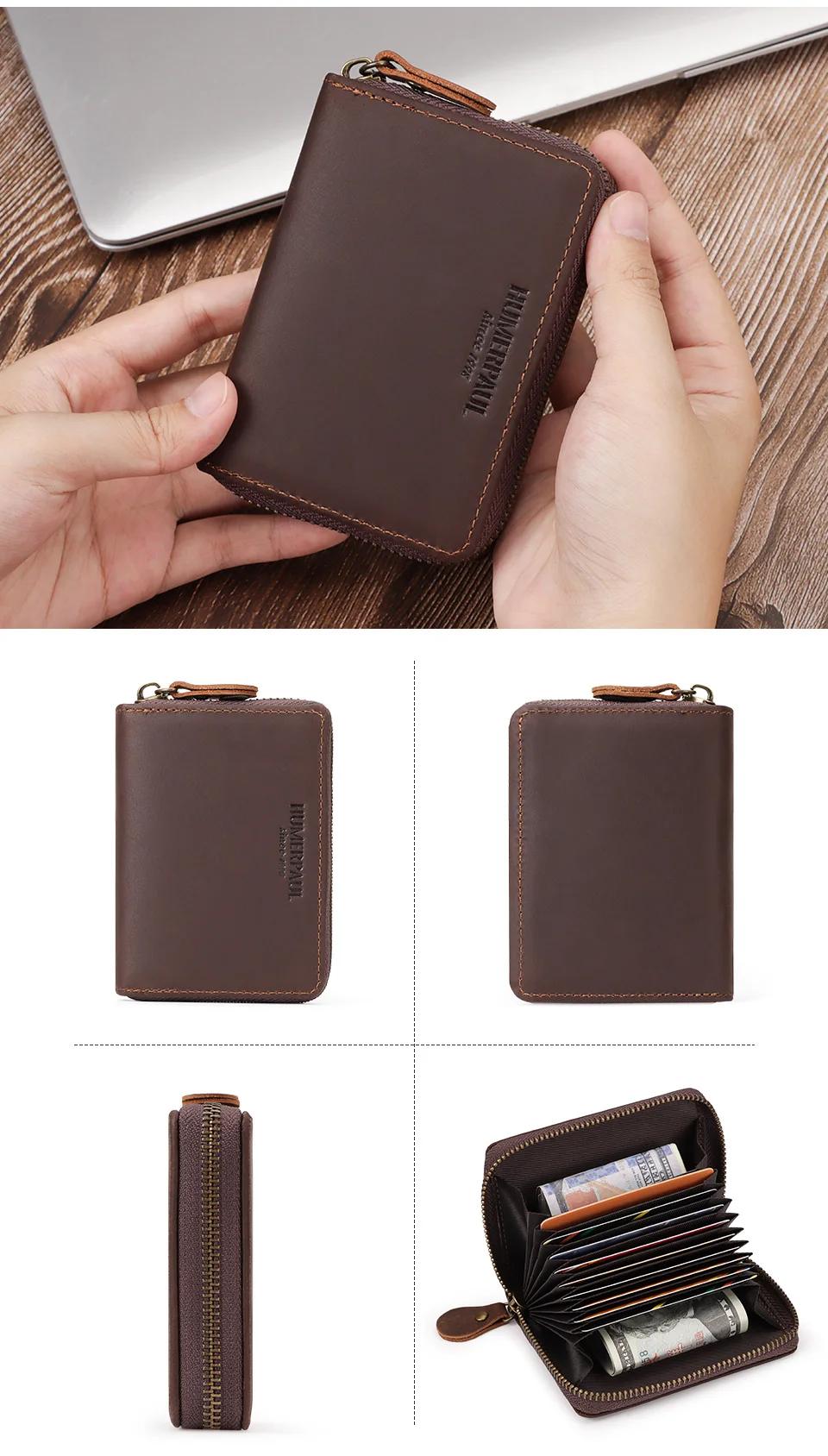 Crazy Horse Leather Business Card Holder Wallet RFID Bank/ID/Credit Card Case Anti Demagnetization Organizer Wallets