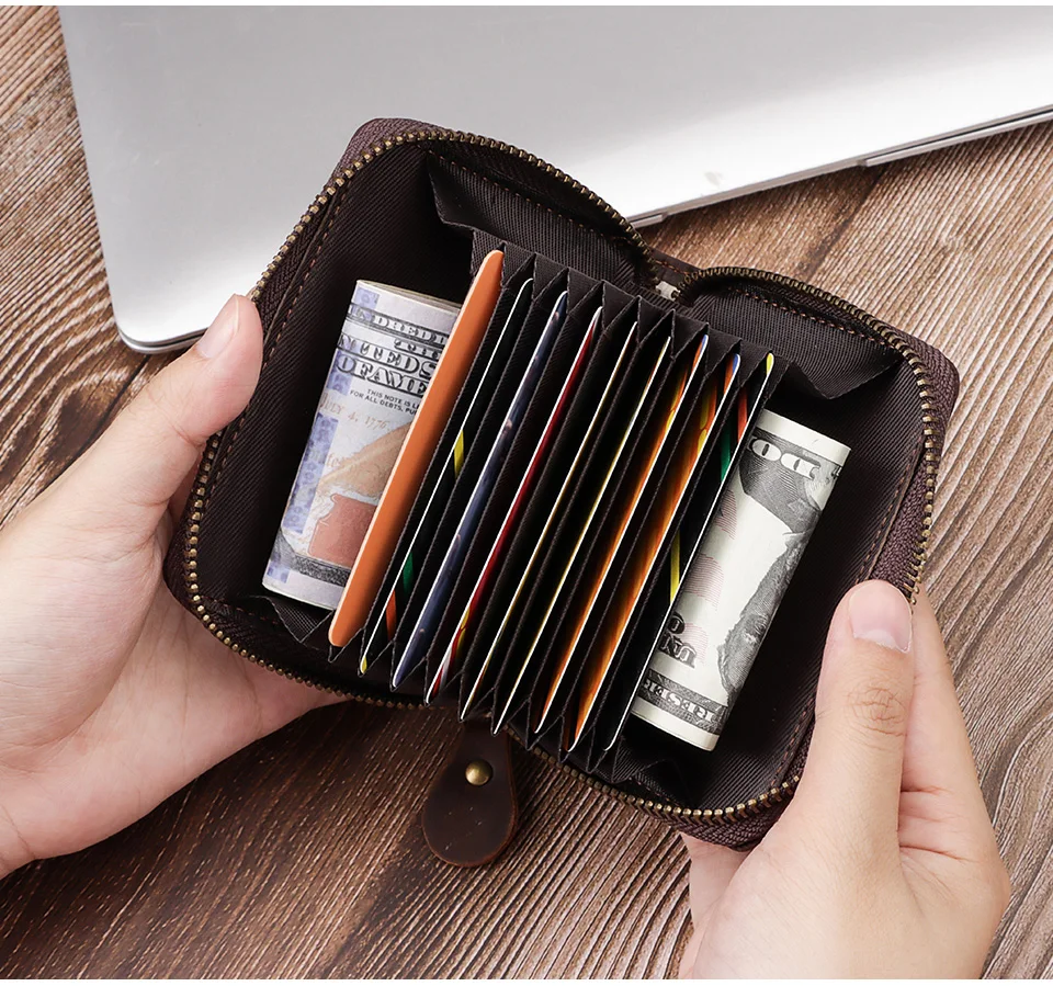 Crazy Horse Leather Business Card Holder Wallet RFID Bank/ID/Credit Card Case Anti Demagnetization Organizer Wallets