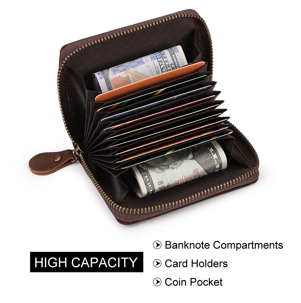 Crazy Horse Leather Business Card Holder Wallet RFID Bank/ID/Credit Card Case Anti Demagnetization Organizer Wallets