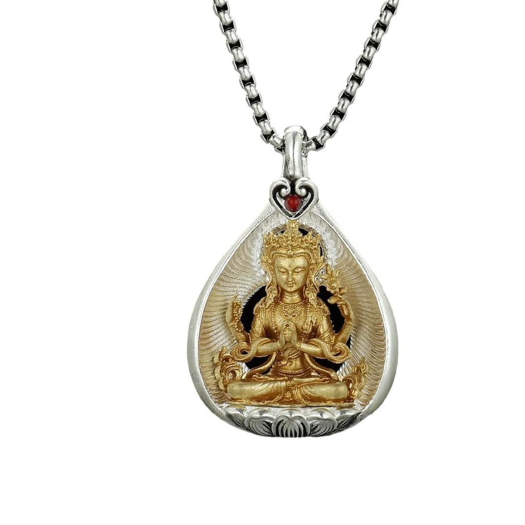 The Green Tara Avalokitesvara Manjushri Amitabha Buddha Pendant Necklace For Men Jewelry Blessing Amulet Necklace Women Gift