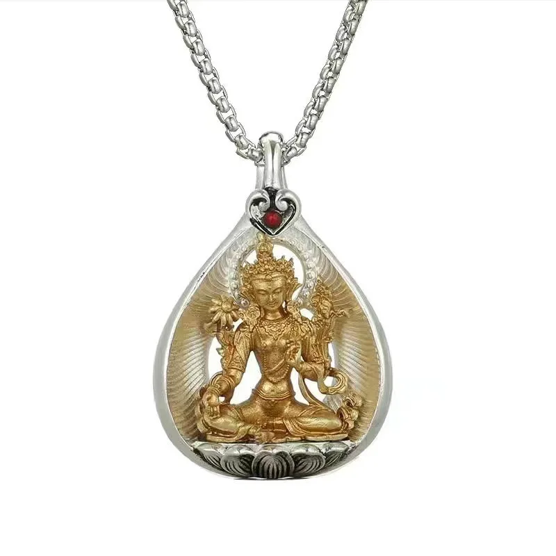 The Green Tara Avalokitesvara Manjushri Amitabha Buddha Pendant Necklace For Men Jewelry Blessing Amulet Necklace Women Gift