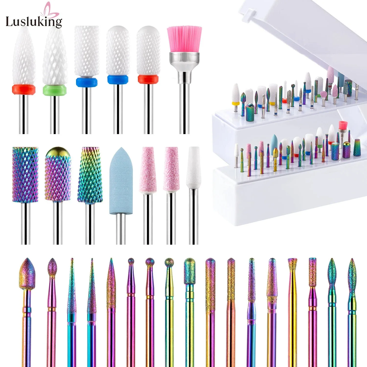 30Pcs Nail Drill Bits Ceramic Diamond Cuticle Efile Carbide Remover for Home Salon Acrylic Gel Nail Manicure Pedicure Tools