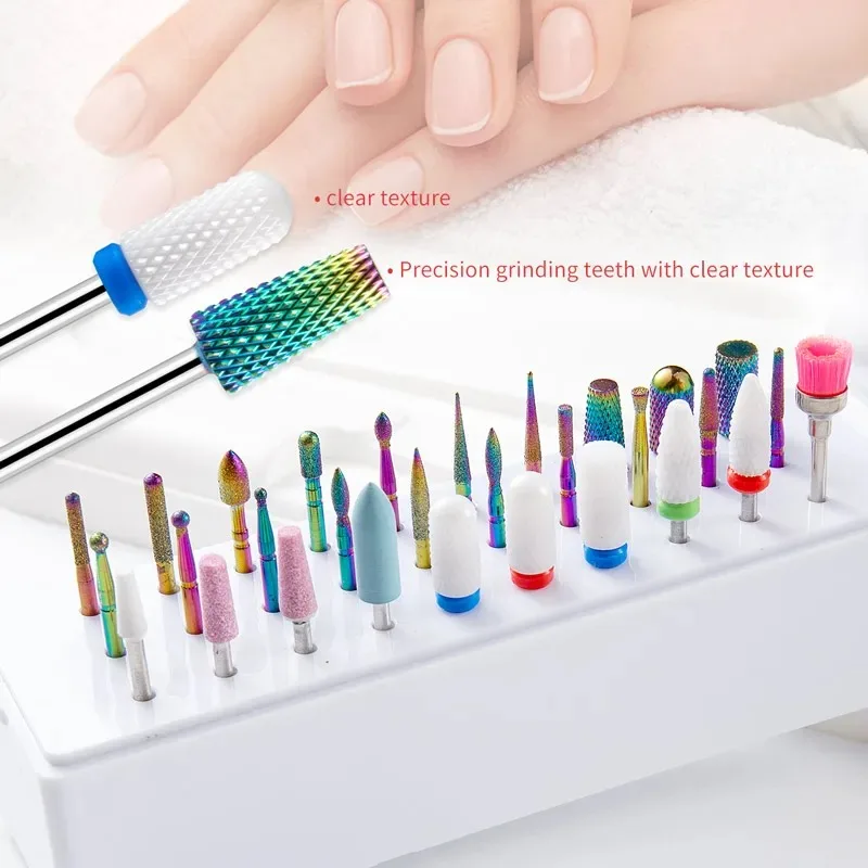 30Pcs Nail Drill Bits Ceramic Diamond Cuticle Efile Carbide Remover for Home Salon Acrylic Gel Nail Manicure Pedicure Tools