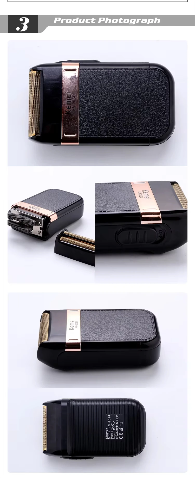 Kemei KM-2024 USB Charging Electric Shaver For Men Reciprocating Twin Blade Razor Shaver Beard Trimmer Shaving Machine