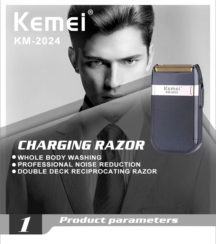Kemei KM-2024 USB Charging Electric Shaver For Men Reciprocating Twin Blade Razor Shaver Beard Trimmer Shaving Machine