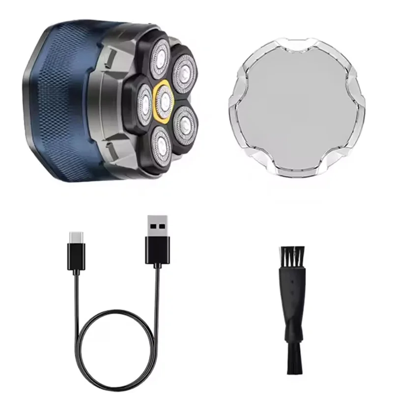 New Rechargeable Beard Trimmer Haircutter Six Rotary Blades Men's Razor LED Display 6D Head Bald Shaver